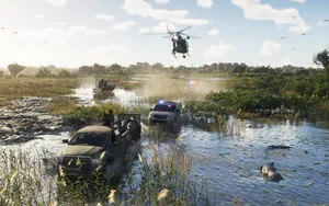 Police chasing a pickup truck through the Grassrivers